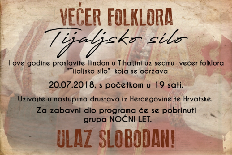 NAJAVA: Sedma večer folklora ”Tijaljsko silo” 2018.