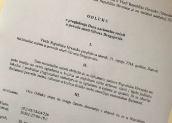Sutra u RH Dan nacionalne sućuti u povodu smrti Olivera Dragojevića
