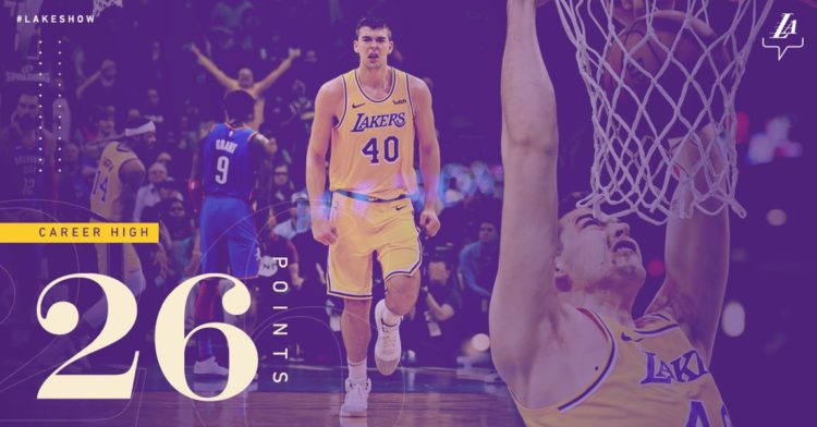 Zubac ostvario učinak karijere, protiv Oklahoma Cityja postigao 26 koševa!