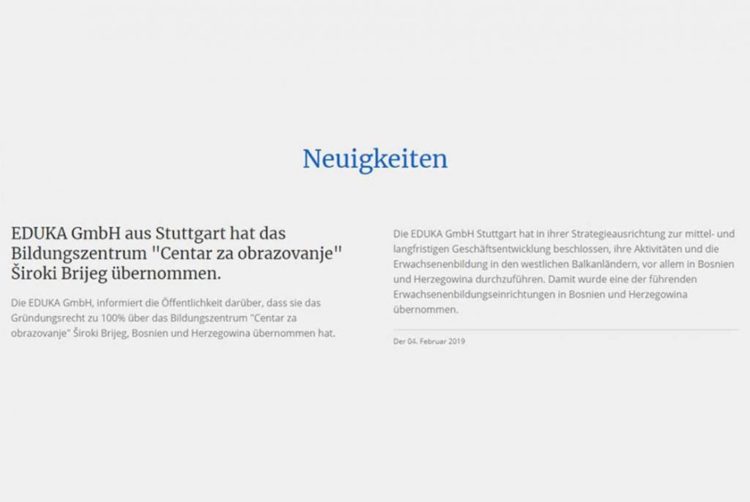 Njemačka EDUKA preuzela “Centar za obrazovanje” Široki Brijeg