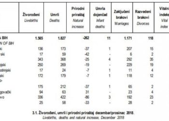 ŽZH jedina u prosincu imala pozitivan prirodni priraštaj u FBiH