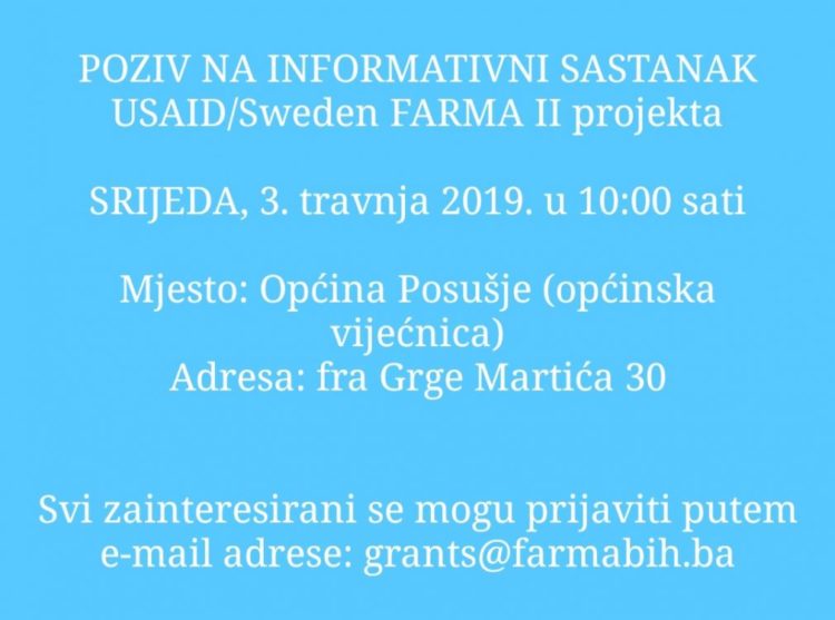 Poziv na Informativni sastanak USAID/Sweden FARMA II projekta