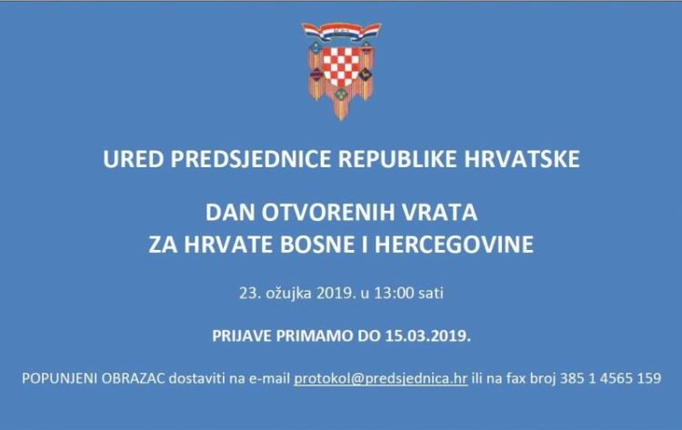 Dan otvorenih vrata za Hrvate Bosne i Hercegovine u Uredu Predsjednice RH
