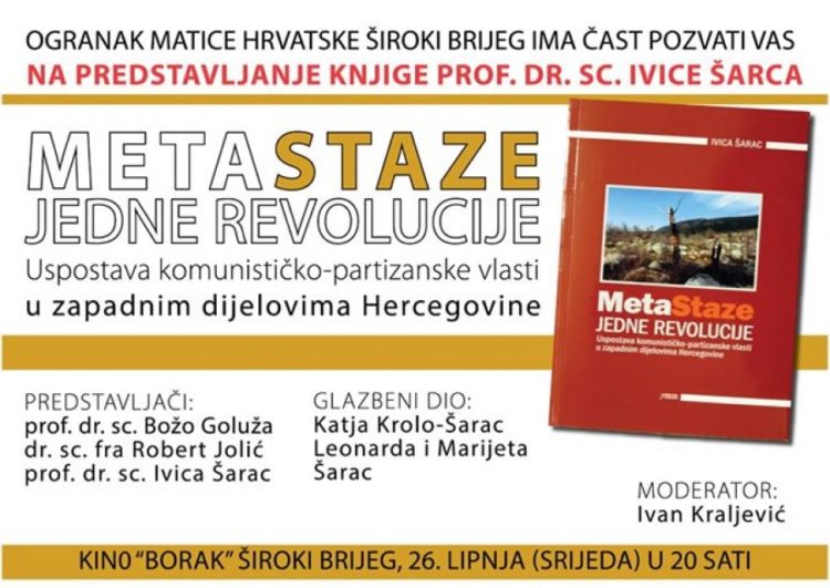 Najava: Predstavljanje knjige “MetaStaze jedne revolucije” prof. dr. sc. Ivice Šarca