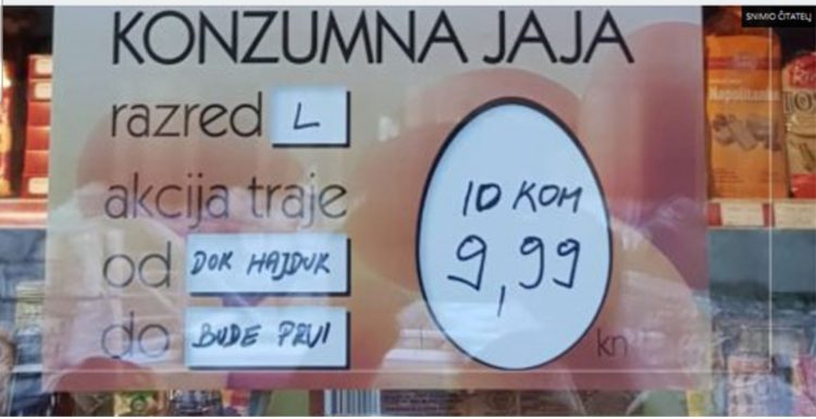 U jednoj splitskoj trgovini akcija jaja dok god Hajduk bude prvi