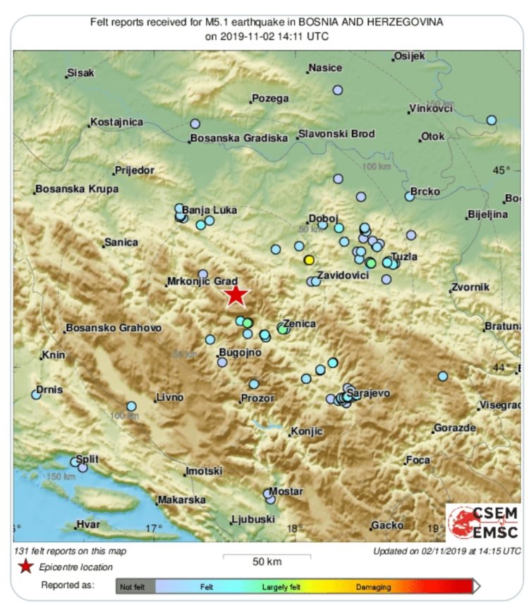 Potres jačine 5,1 stupnjeva po Richteru pogodio BiH
