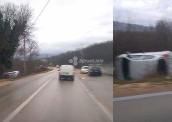 Polog: Automobil završio na boku pored ceste