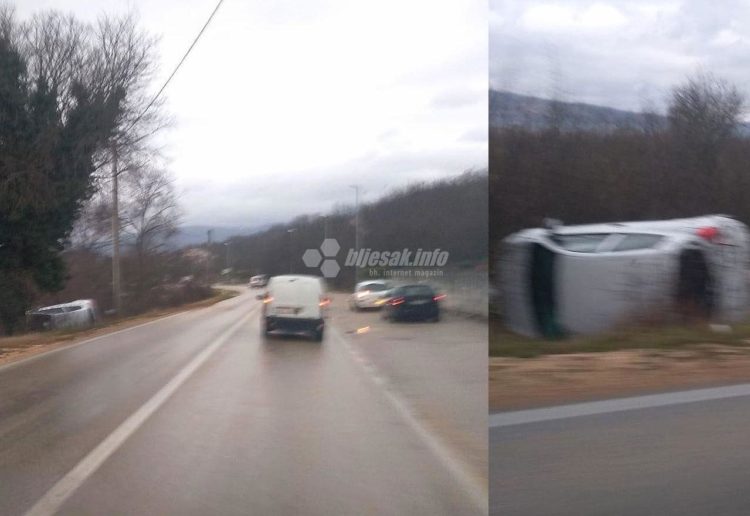 Polog: Automobil završio na boku pored ceste