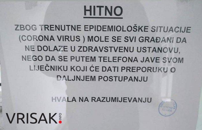 Dom zdravlja Široki Brijeg pozvao pacijente da ne dolaze u zdravstvenu ustanovu