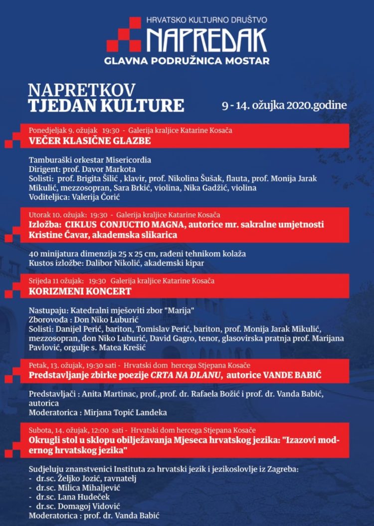Napretkov tjedan kulture u Mostaru – Pogledajte program