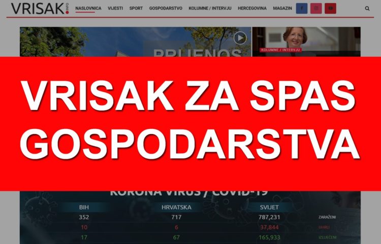 VRISAK za spas gospodarstva! Javite nam se, besplatno ćemo vas reklamirati!