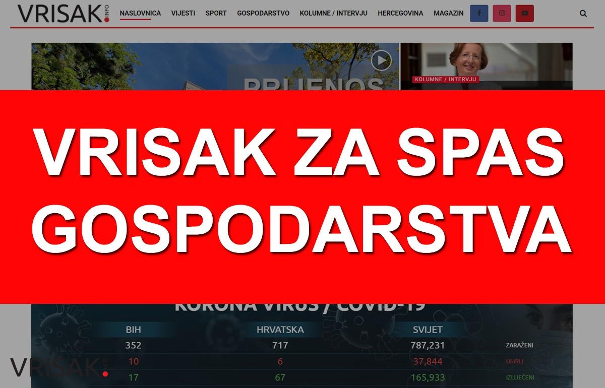 VRISAK za spas gospodarstva! Javite nam se, besplatno ćemo vas reklamirati!