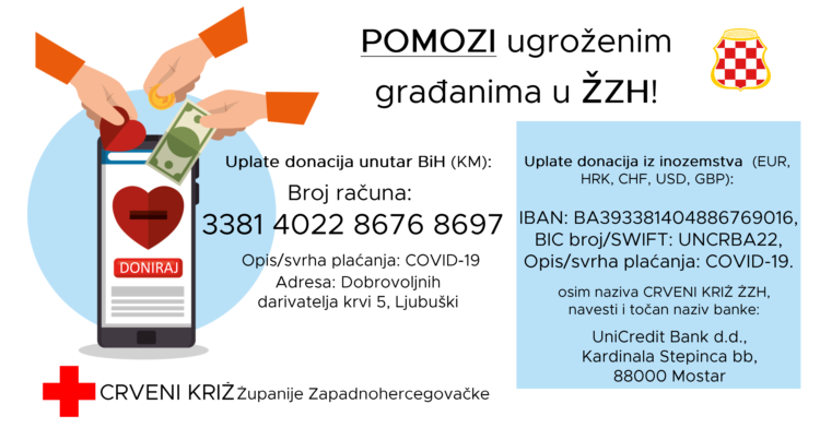 Otvoreni računi Crvenog križa Županije Zapadnohercegovačke za donacije