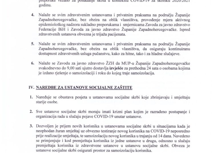 Krizni stožer ŽZH: Produžene mjere donesene radi sprječavanja širenja koronavirusa