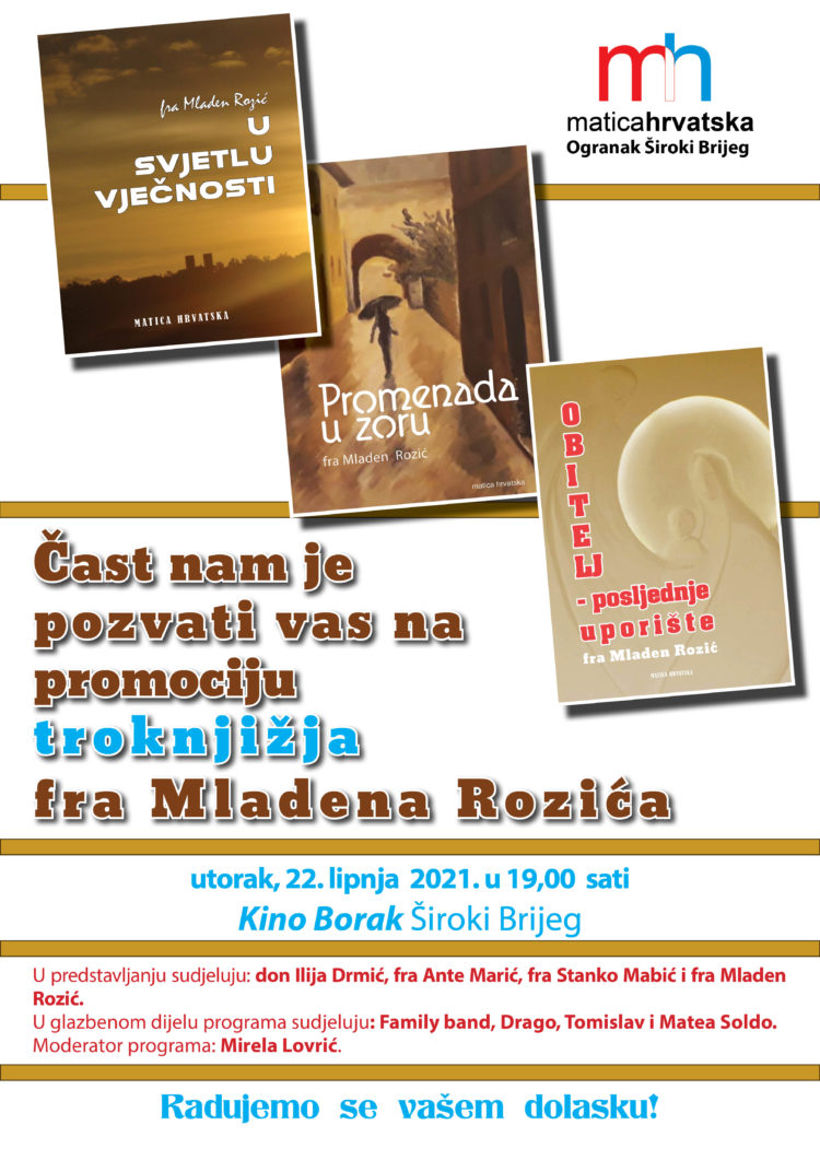 Najava: Predstavljanje troknjižja fra Mladena Rozića u kinu Borak