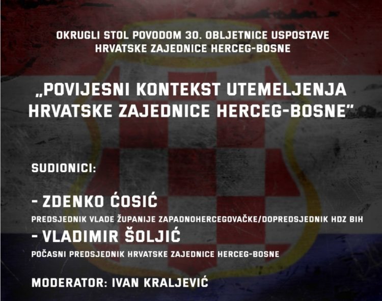Najava: Okrugli stol povodom 30. obljetnice utemeljenja Hrvatske zajednice Herceg-Bosne u Širokom Brijegu