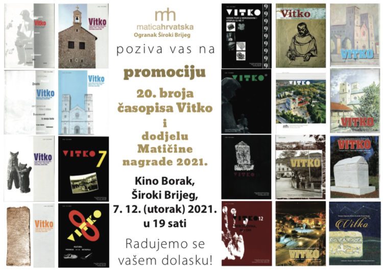 Najava: Predstavljanje jubilarnog 20. broja časopisa “Vitko” i dodjela “Matičine nagrade”
