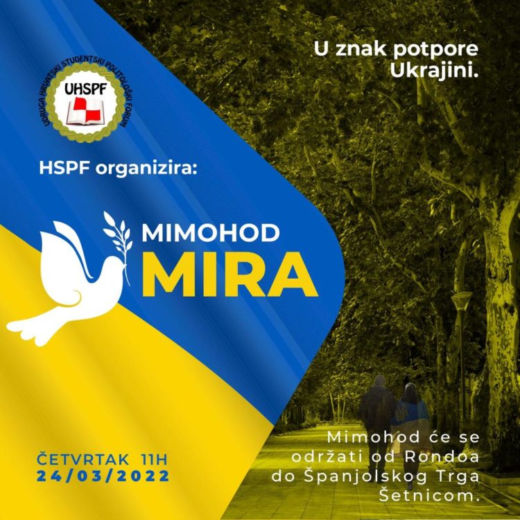 HSPF organizira mimohod mira u Mostaru u znak potpore Ukrajini