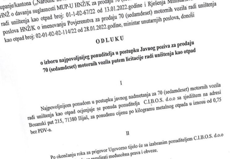 MUP HNŽ-a uništava 70 vozila