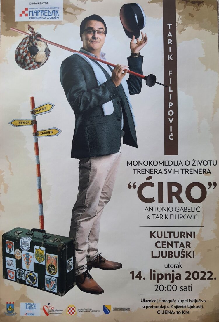 Najava: Tarik Filipović s monodramom “Ćiro” dolazi u Ljubuški