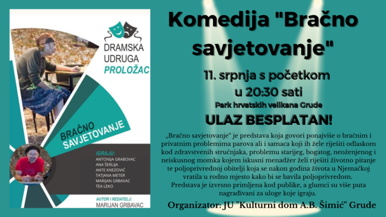 Najava: Predstava “Bračno savjetovanje” u Grudama