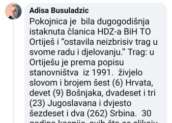 Umobolno! Adisa Busuladžić, unuka nacističkog imama Mustafe Busuladžića, optužila tragično preminulu Marijanu Krstić za “etničko čišćenje” Ortiješa!