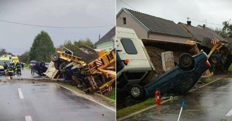 Vozač VW-a pretjecao kamion i uletio Škodi u “škare”, završio je na krovu, prizori s mjesta nesreće su strašni