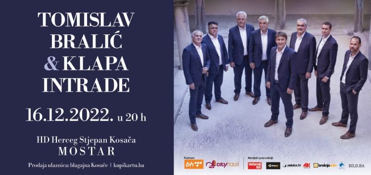 Klapa Intrade i Tomislav Bralić stižu u Mostar