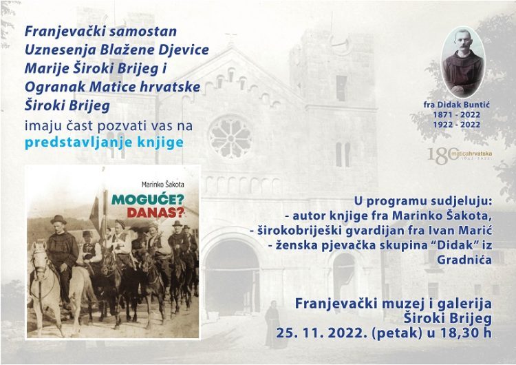U Širokom Brijegu predstavljanje knjige ”Moguće? Danas” autora fra Marinka Šakote