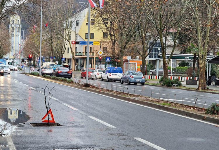 Rupa na mostarskoj Aveniji označena granom i polomljenim trokutom