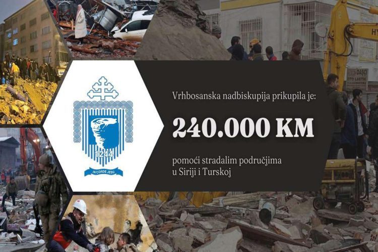 Vrhbosanska nadbiskupija prikupila 240.000 KM pomoći za Siriju i Tursku
