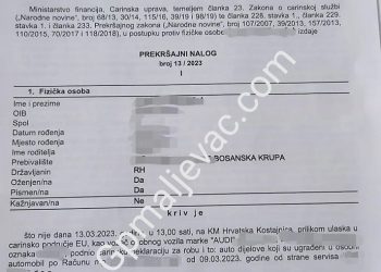 Kažnjen na granici jer je popravio auto u BiH