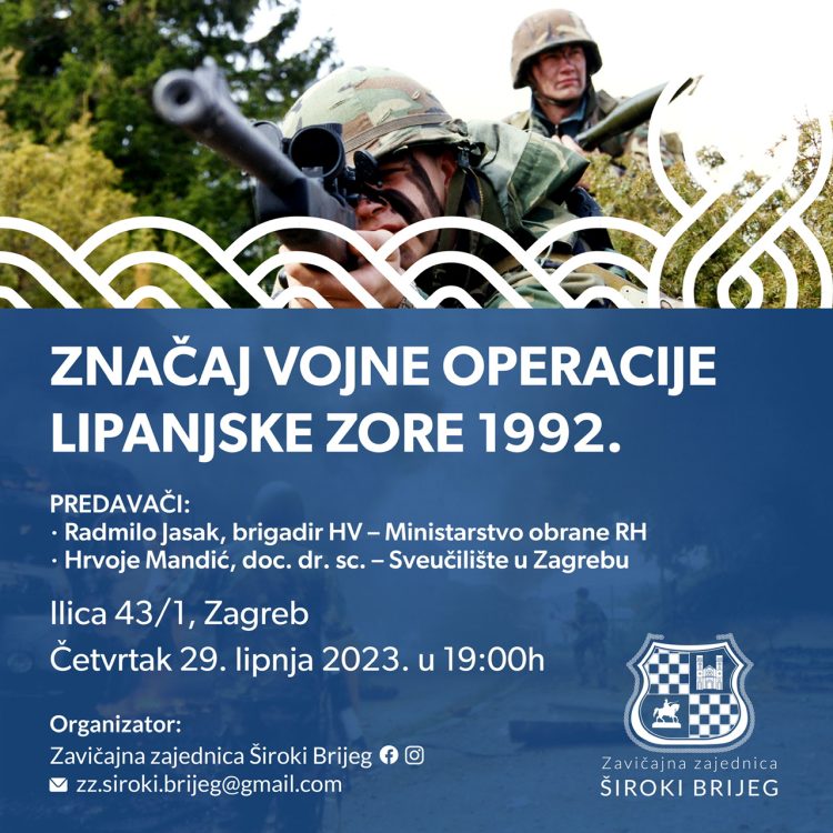 Najava predavanja: “Značaj vojne operacije Lipanjske zore 1992.”