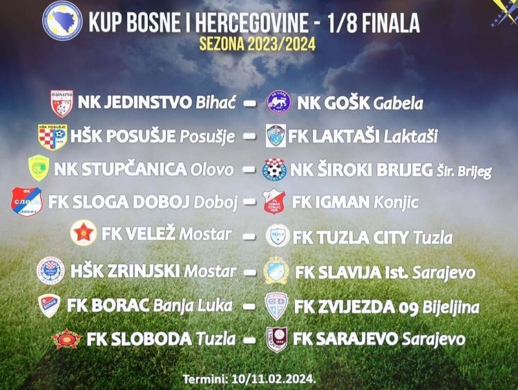 Održan žrijeb osmine finala Kupa BiH: Široki gostuje kod Stupčanice, Borcu i Zrinjskom lagan zadatak