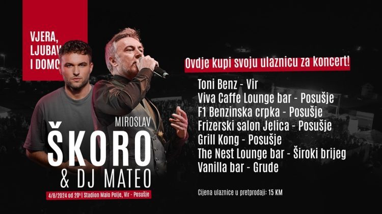 Vir Posušje: Krenula je pretprodaja ulaznica za veliki koncert Miroslava Škore