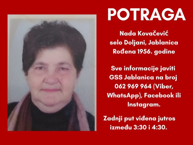 Nestala Nada Kovačević iz Doljanja, Donja Jablanica