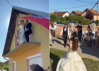 Mlada u vjenčanici i štiklama zip lineom ‘sletjela’ do mladoženje