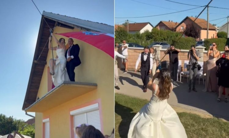 Mlada u vjenčanici i štiklama zip lineom ‘sletjela’ do mladoženje