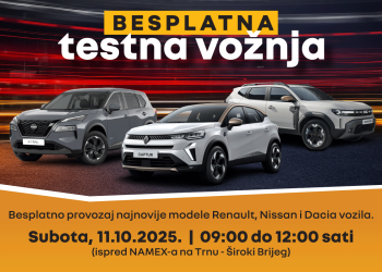 Besplatna testna vožnja u Širokom Brijegu ispred NAMEXA – isprobajte najnovije modele Renault, Nissan i Dacia!