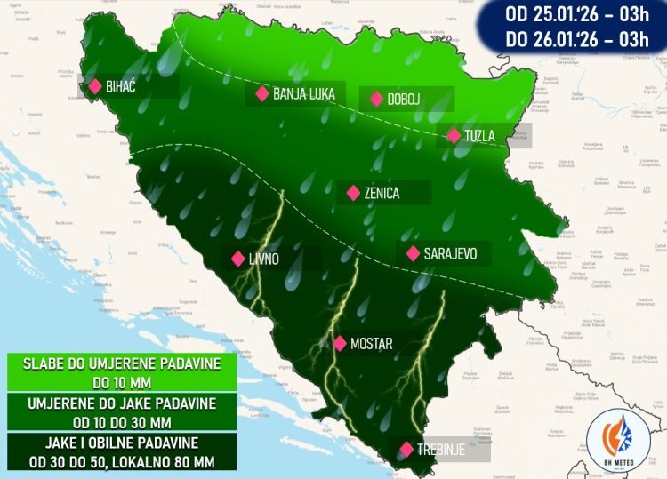 Velike padavine u BiH: Mogućnost bujičnih poplava u Hercegovini