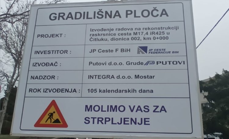 Čitluk: Počela rekonstrukcija križanja kod „Urugvaja“, gradi se moderno kružno raskrižje