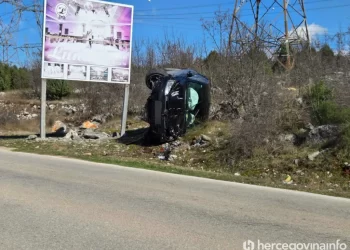 Automobil se prevrnuo na cesti Mostar – Čitluk u mjestu Kruševo