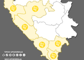 Žuti meteoalarm: Evo u kojim gradovima Hercegovine će biti jaki naleti vjetara danas