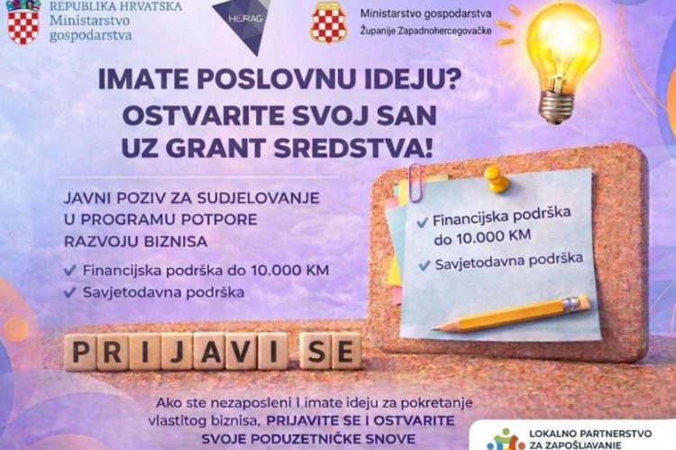 Javni poziv za nezaposlene u ŽZH: Do 10.000 KM potpore za pokretanje vlastitog biznisa