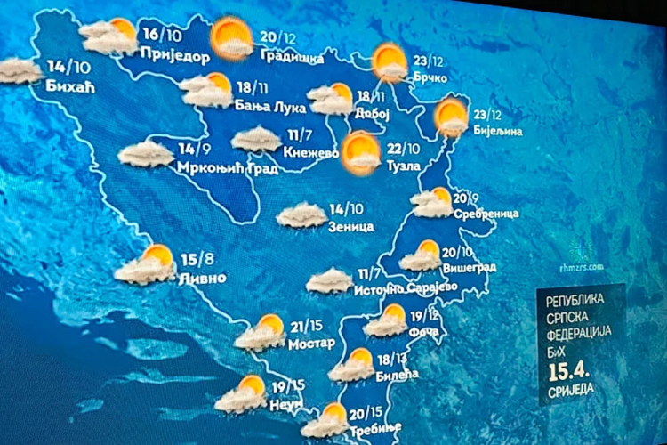 Na vremenskoj prognozi RTRS-a glavni grad BiH zamijenjen Istočnim Sarajevom