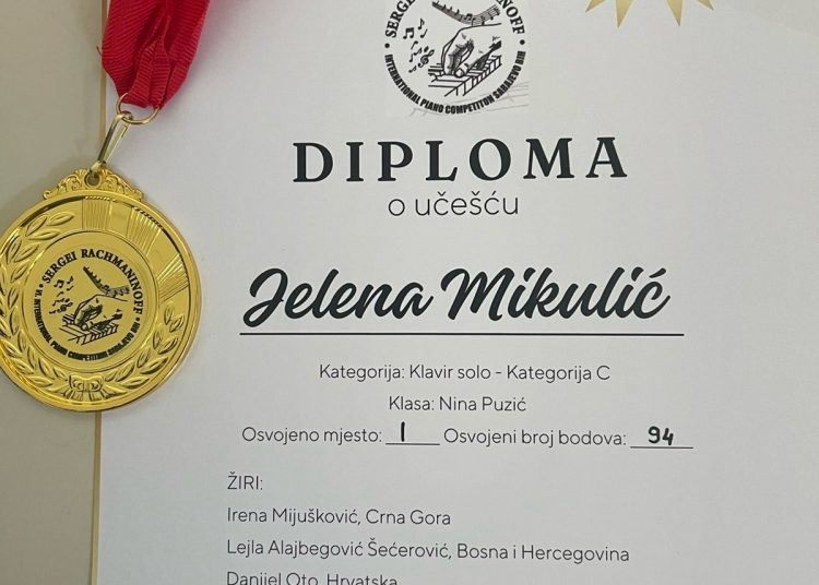 Široki Brijeg rasadnik talenta: Jelena Mikulić osvojila I. nagradu na pijanističkom natjecanju „Sergei Rachmaninoff“