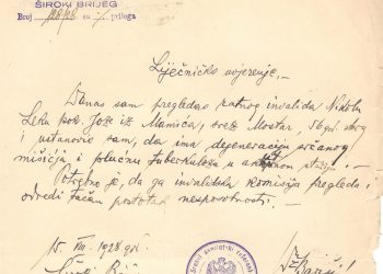 Liječničko uvjerenje iz 1928.: Počeci Doma zdravlja u Širokom Brijegu i sudbina ratnog invalida