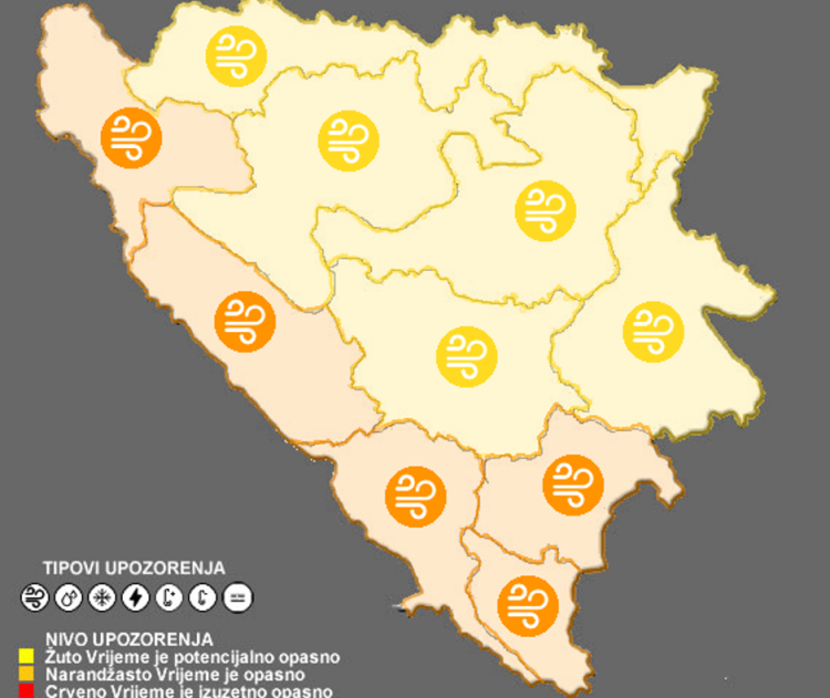 Upozorenje za Hercegovinu: Olujni vjetar, moguće ozljede i nestanci struje