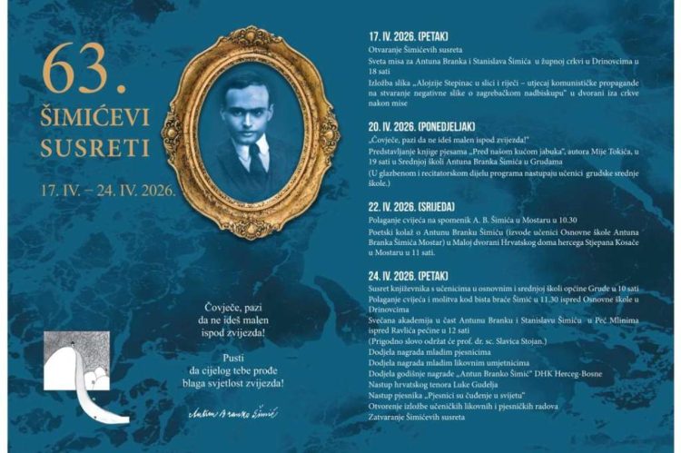 Šimićevi susreti u znaku mladih: Bogat program od Mostara do Gruda i Drinovaca