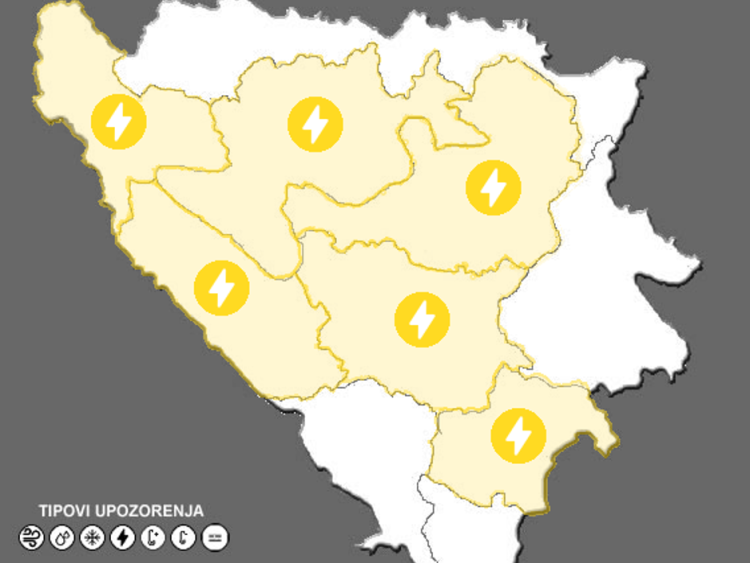 U BiH za danas upaljen meteoalarm zbog grmljavinskog nevremena